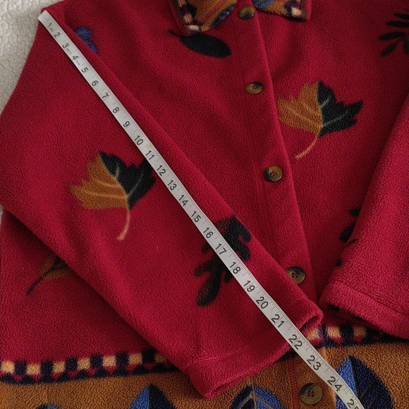 Vintage Talbots Medium Leaf Print Full Button Front Fleece Sweater Jacket - Picture 7 of 12